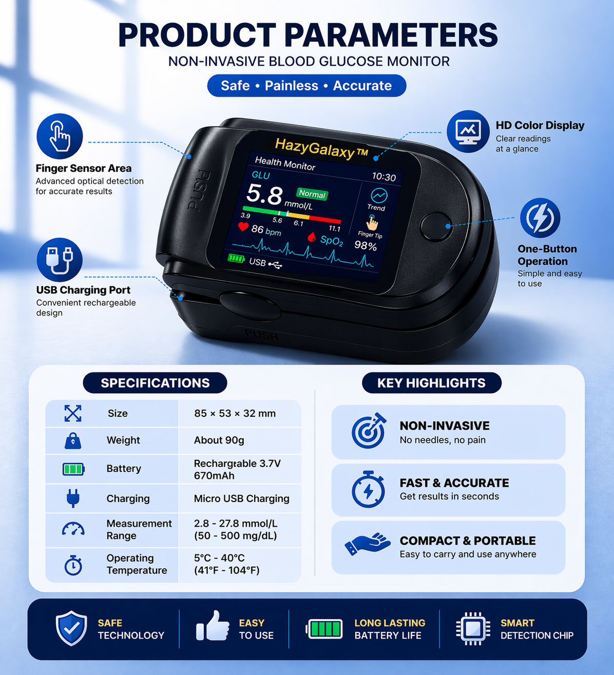 💥HazyGalaxy™ Non-Invasive Blood Glucose Monitor